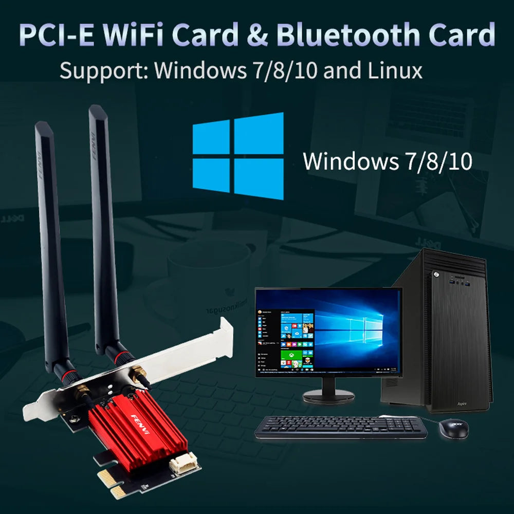 FENVI Wifi 5 PCIE Wifi Adapter AC1200 Wireless Network Card Dual Band 2.4G/5Ghz 802.11AC for Bluetooth 4.0 Desktop Windows 10/11