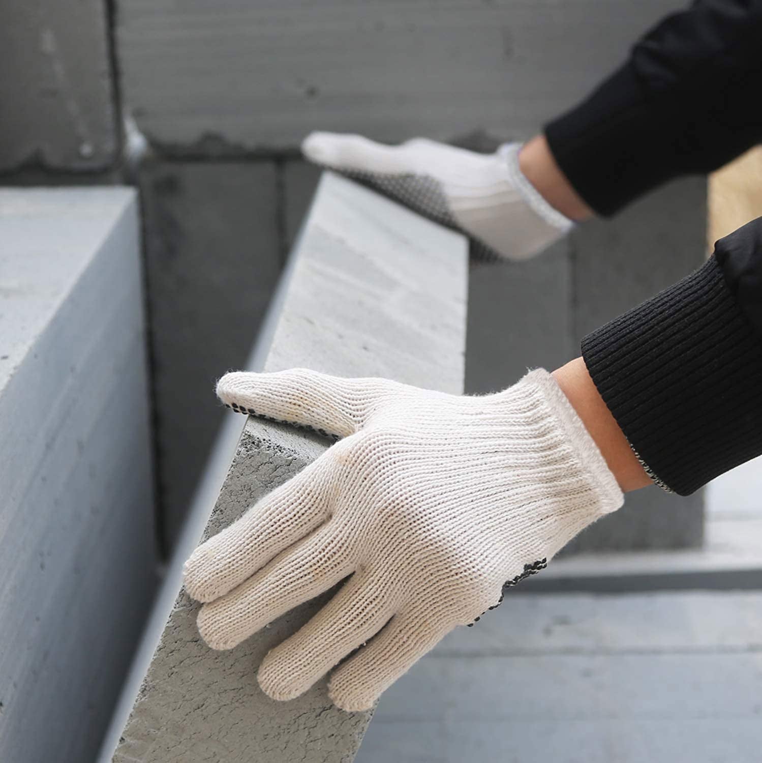 Evridwear L Size Cotton Polyester Safety Work Gloves - 12 Pairs for Painters, Mechanics, Gardeners & Construction Workers with Dotted Grip