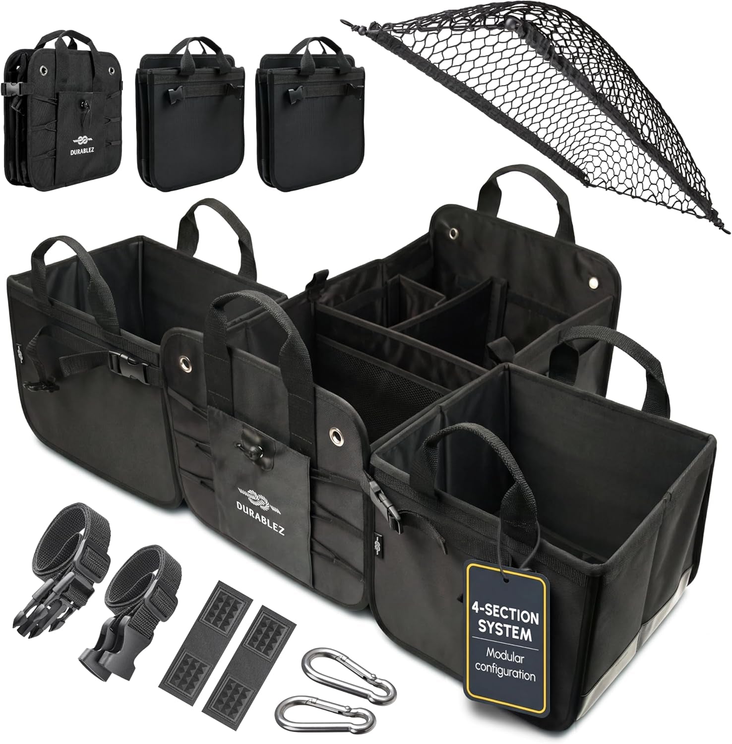 Ultimate XL 3-Section Car Trunk Organizer – Heavy Duty Foldable Cargo Storage Bin with Multi-Compartment Design – Perfect for a Clutter-Free Ride!