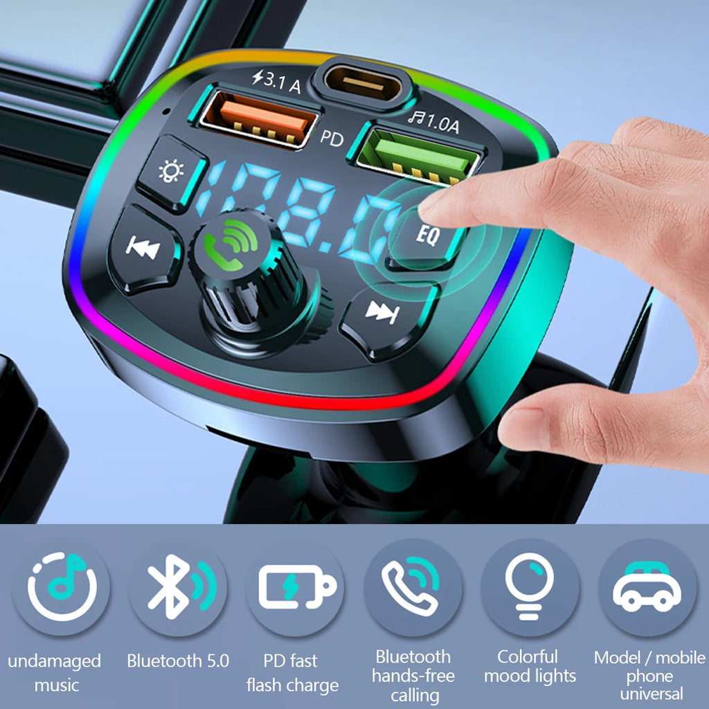 Car Wireless Bluetooth 5.0 FM Radio Transmitter USB MP3 Radio Charger Adapter FM Transmitter Car MP3 Player Flash Drive Plug Car