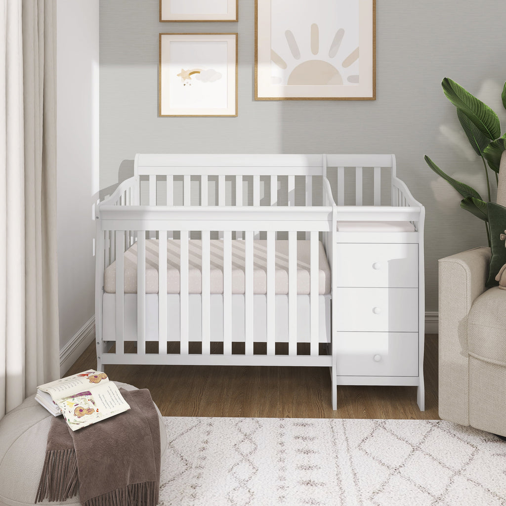Dream on Me Jayden 4-In-1 Mini Convertible Crib and Changer, White