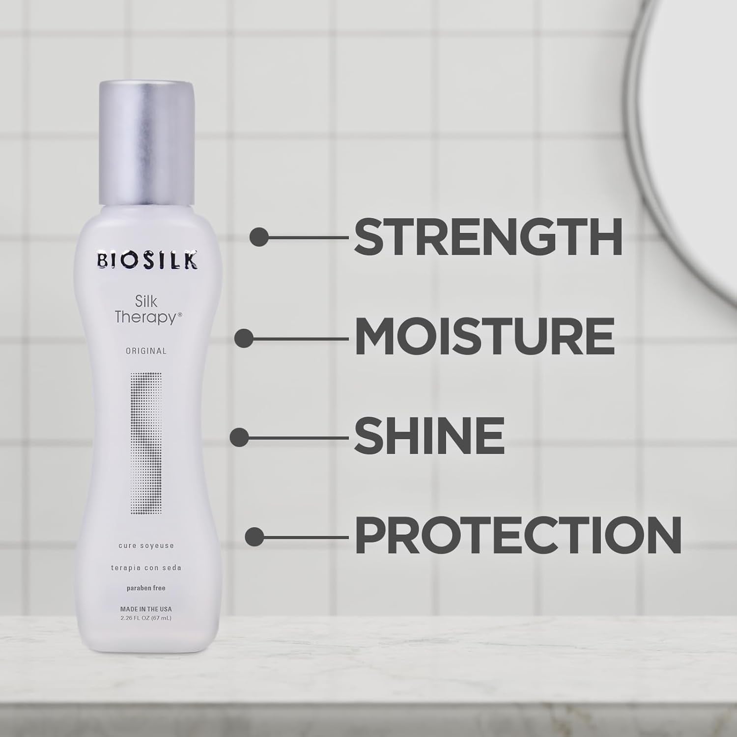Biosilk Silk Therapy Leave-In Treatment - Reconstructs, Adds Shine, Smooths & Prevents Split Ends - Sulfate-Free, Paraben-Free, Cruelty-Free - 2.26 Oz