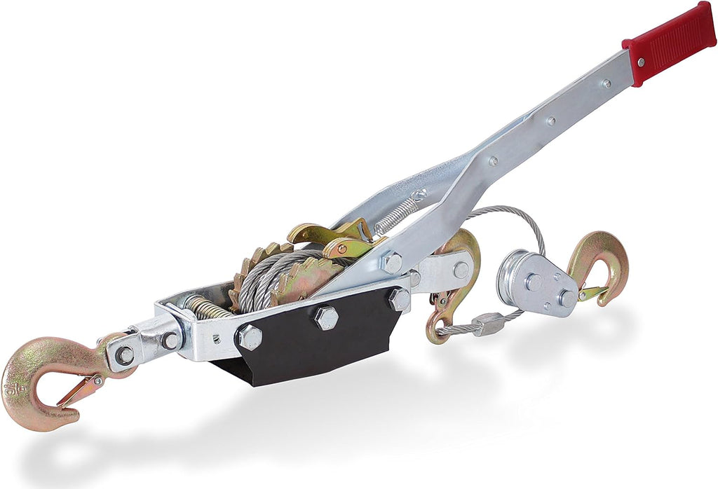 Drixet 4 Ton Come Along Winch - Heavy Duty Power Puller Hand Winch with Cable, Pulley, and Dual Gears Ratchet System for Effortless Pulling (3 Hooks)
