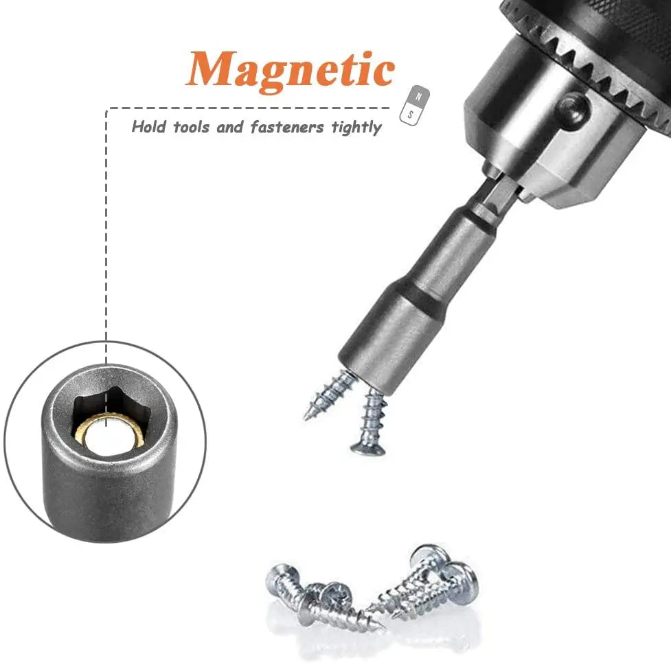 6Mm-15Mm Impact Socket Magnetic Nut Screwdriver 1/4 Hex Key Set Drill Bit Adapter for Power Drills Impact Drivers Socket Kit