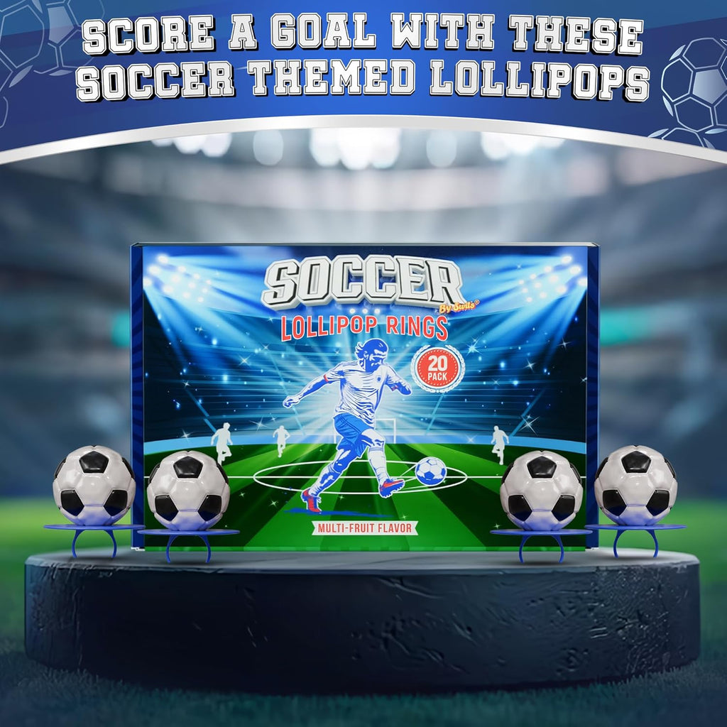 3D Soccer Lollipop Rings - 20 Pack of Soccer Ball-Shaped Candy for Party Decorations
