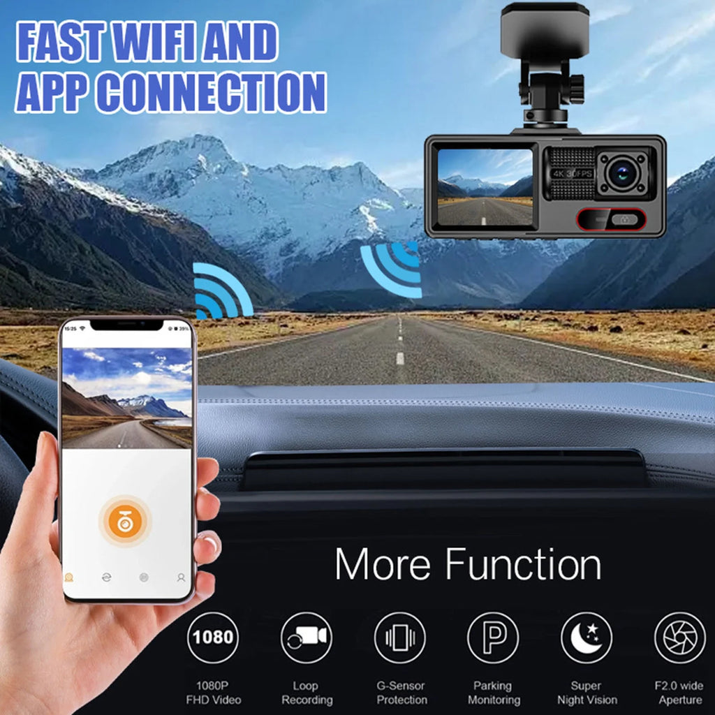 3 Channel 1080P Dash Cam Front and Rear inside Dash Camera, Full HD Dash Camera for Cars with Night Vision, Wifi App & Loop Recording,Night Vision, 170掳Wide Angle,24H Parking Mode,Supports 32GB Card