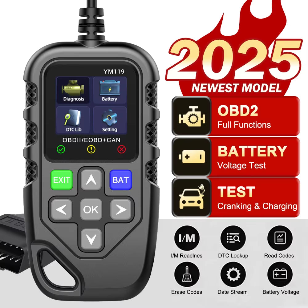 Multi-Language OBD2 Code Reader Work for All Cars YM119 Car Auto Diagnostic Tool Clear/Erase Codes OBDII Scanner