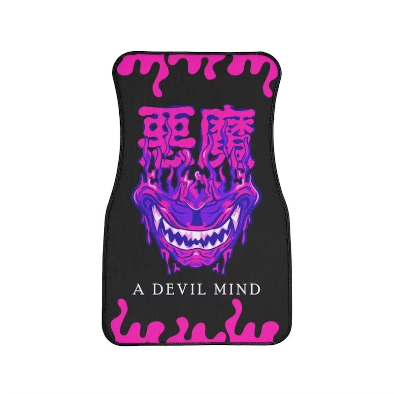 Oni Demon Art Print Car Floor Mat - Japanese Kanji Design for Stylish Teen Car Accessories in Purple