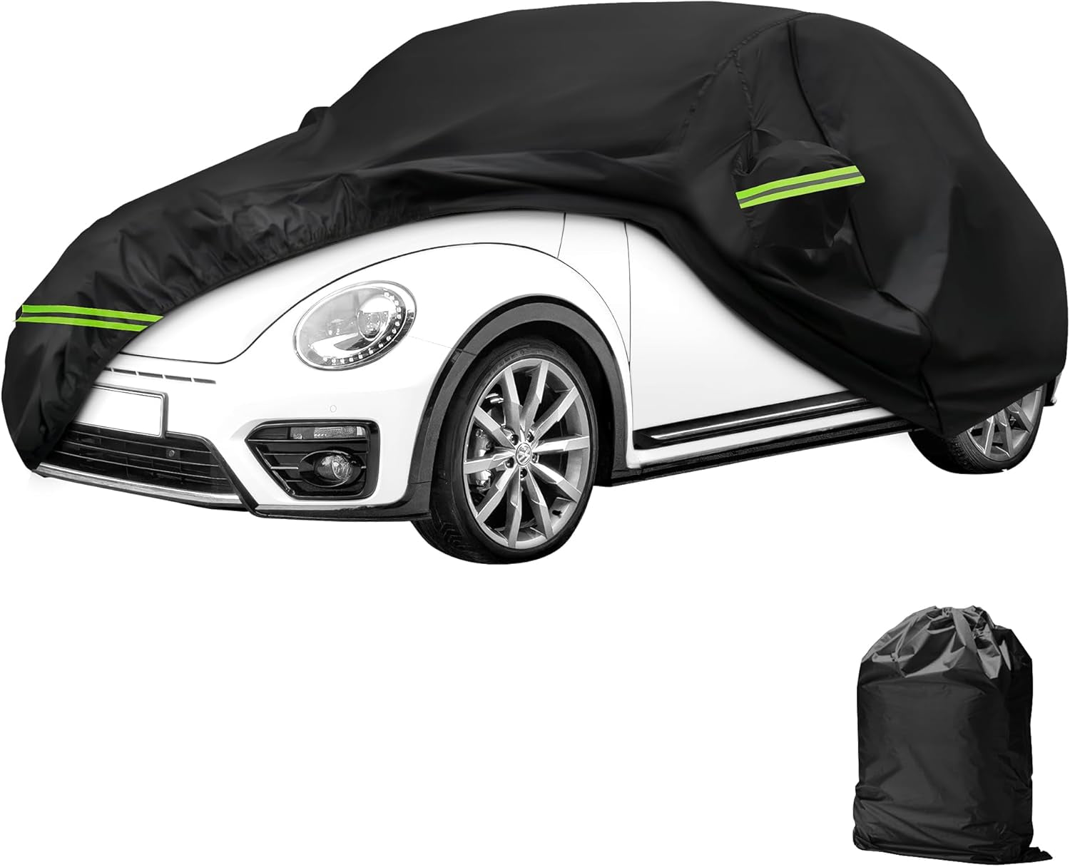 Premium Waterproof Car Cover for 1960-1980 Beetle Bug Sedan - All Weather Protection with Zipper & Windproof Bands - Black