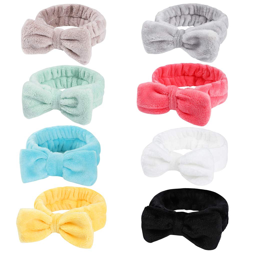Luxurious 8 Pack Spa Headbands for Women - Soft Bow Skincare & Makeup Accessories, Perfect for Face Washing, Salon Use, Spa Parties, and Ideal Christmas Gifts for Teen Girls