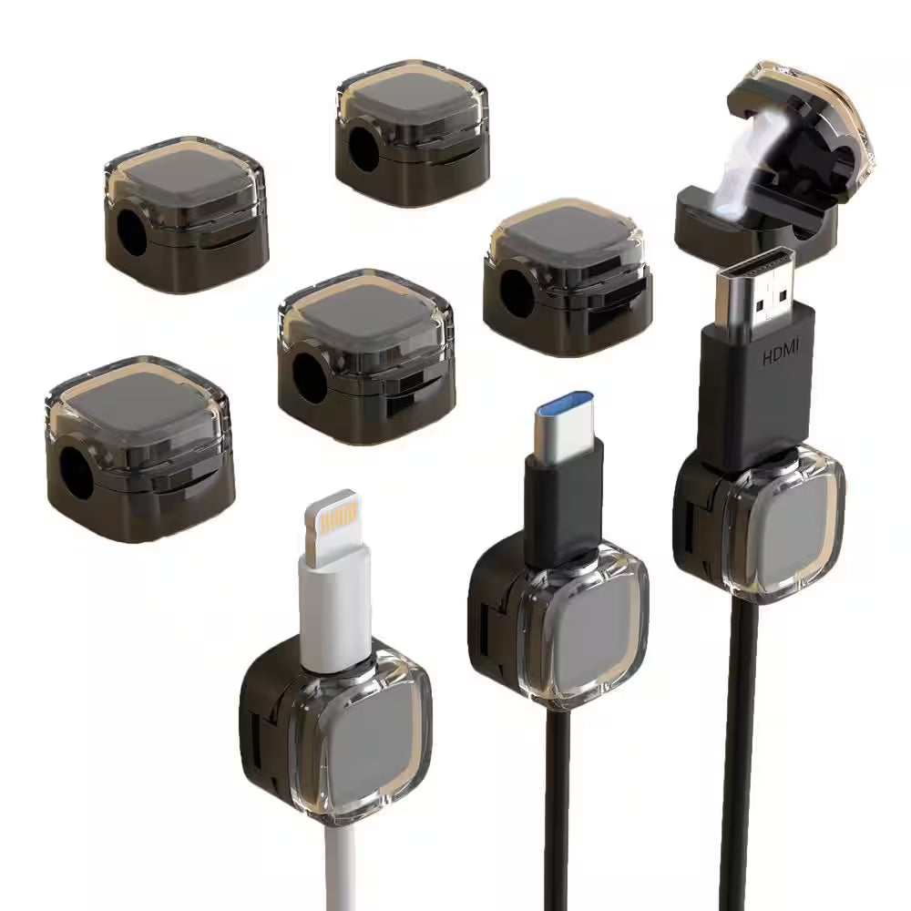 Black Crystal 9-Pack Magnetic Cable Clips, Adjustable Cord Holder for under Desk Cable Management for Home Office Desk
