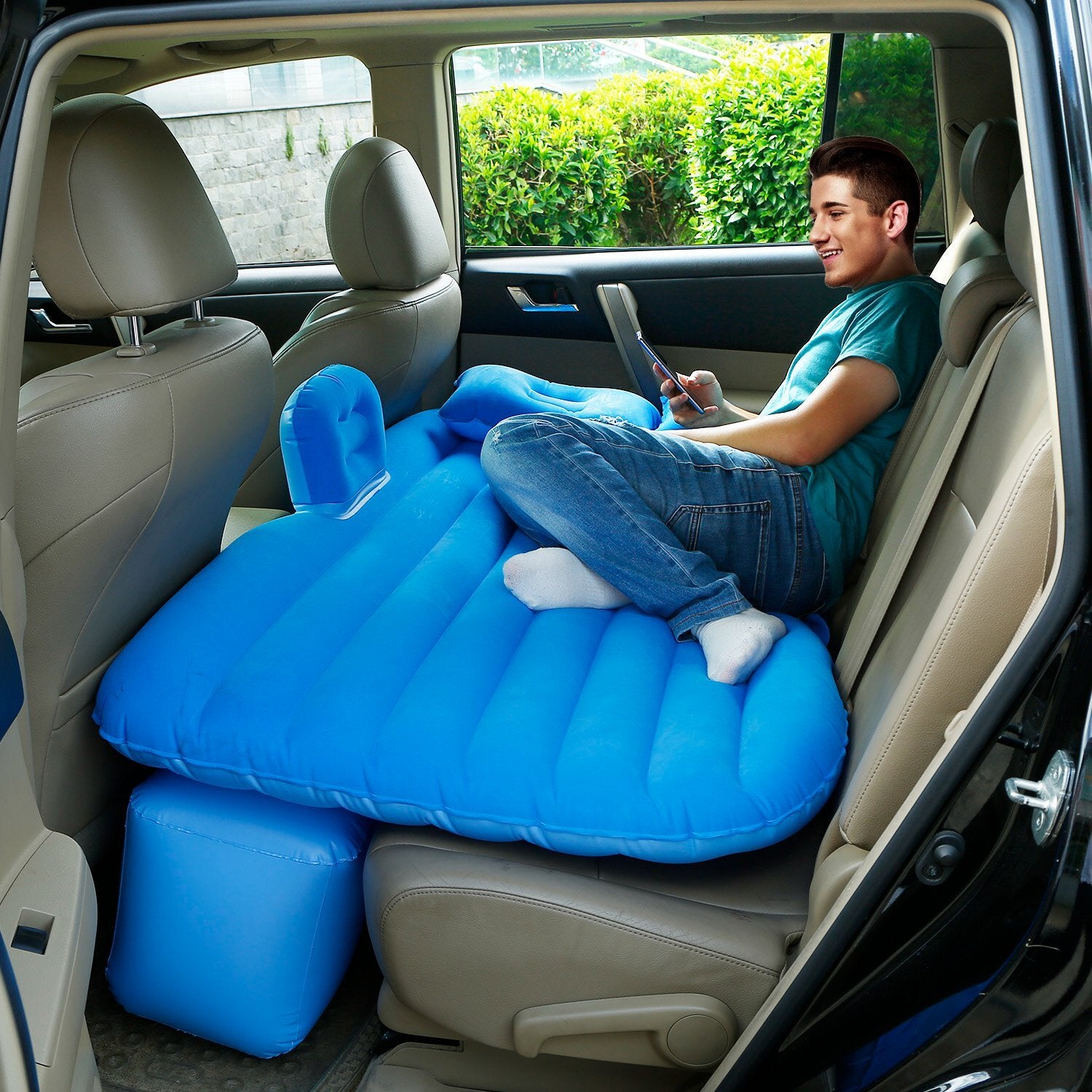 Inflatable Travel Car Mattress with Air Bed for Back Seat Comfort, Includes Two Pillows and Pump