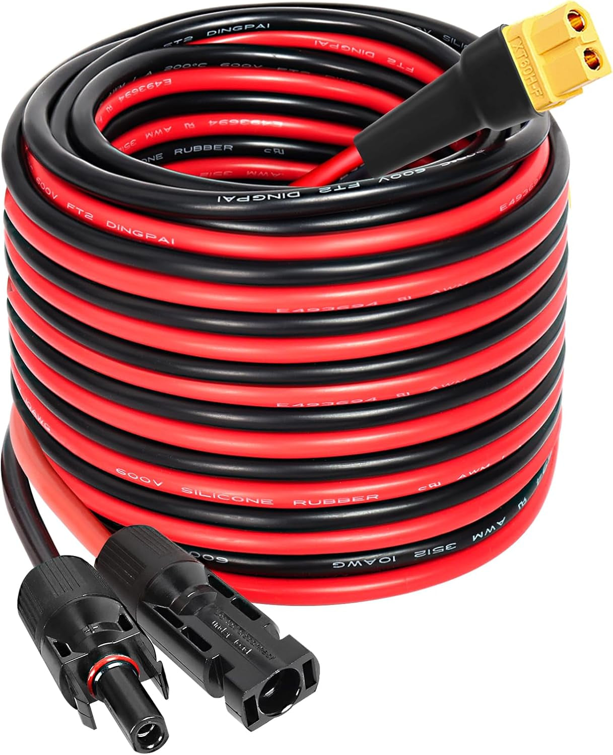 MOOKEERF Solar to XT60 Extension Cable 10AWG 25FT Solar Connector to XT60 Adapter Cable for Solar Panel to Portable Power Station Solar Generator Battery Pack