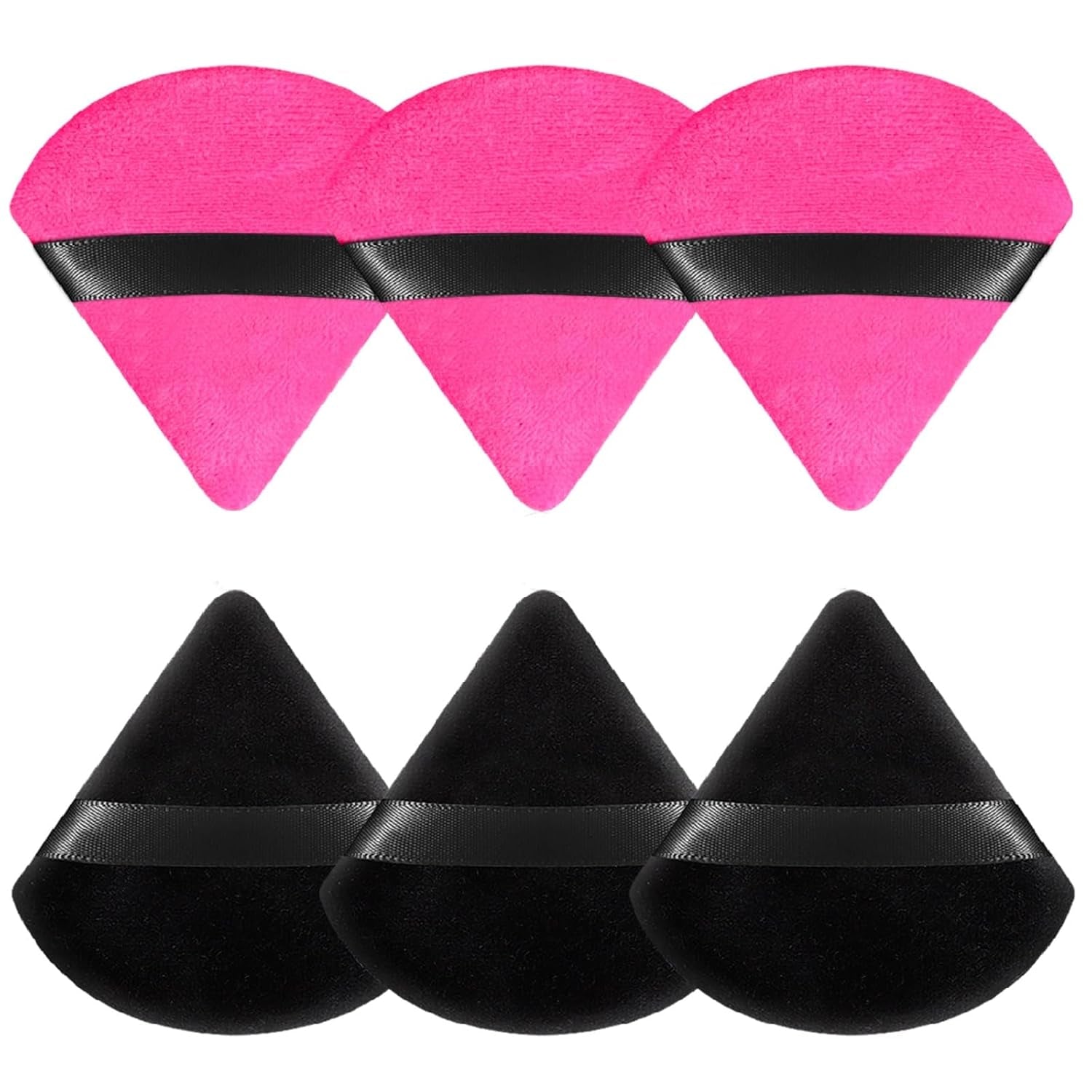 Pimoys 6-Pack Velour Makeup Sponges - Soft Triangle Powder Puffs for Flawless Loose Powder Application (Black)