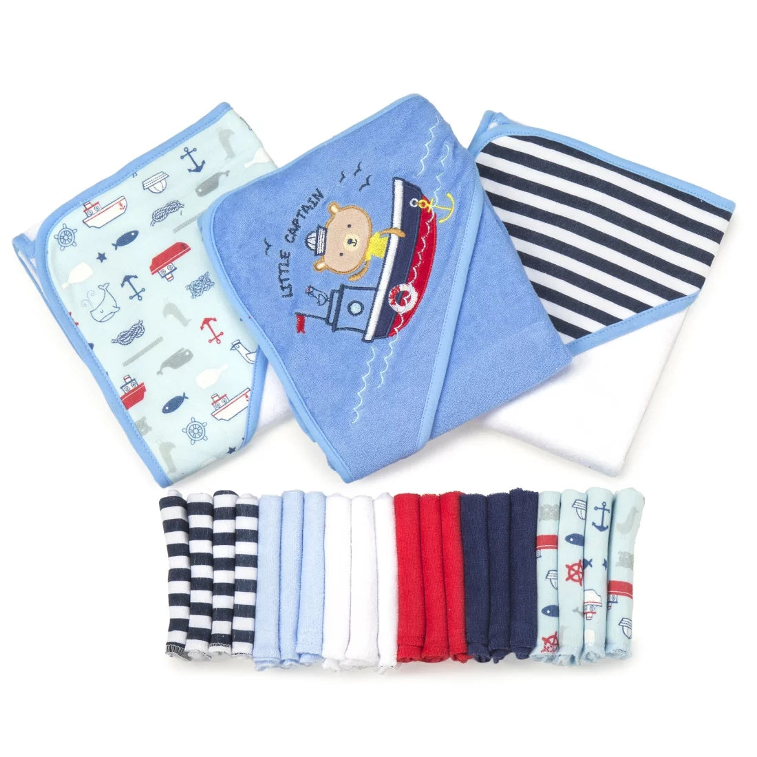 Spasilk Bath Hooded Towels & Washcloths Set for Babies, 23-Piece Gift Set, White Butterfly