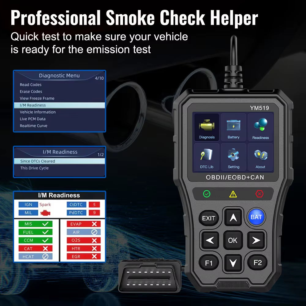 Code Reader Fault Code Scanner Multi-Language YM519 Car Diagnostic Tool OBD2 Code Reader Check Engine System Battery Tester