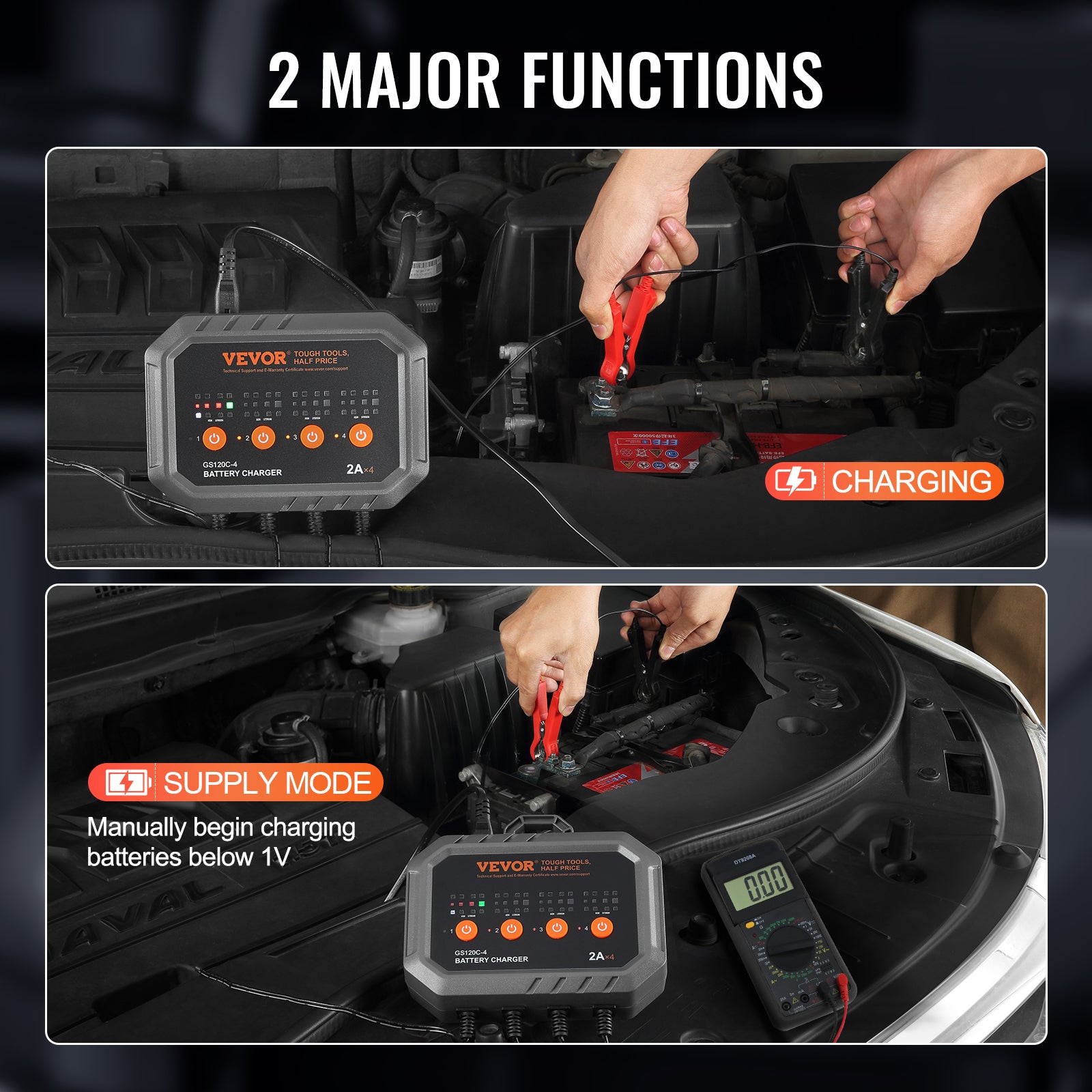 VEVOR Smart Battery Charger, 8-Amp, Lifepo4 Lead-Acid Car Battery Charger, Fully-Automatic Charger Maintainer Desulfator for Boat Motorcycle Lawn Mower Golf Cart Marine Deep Cycle