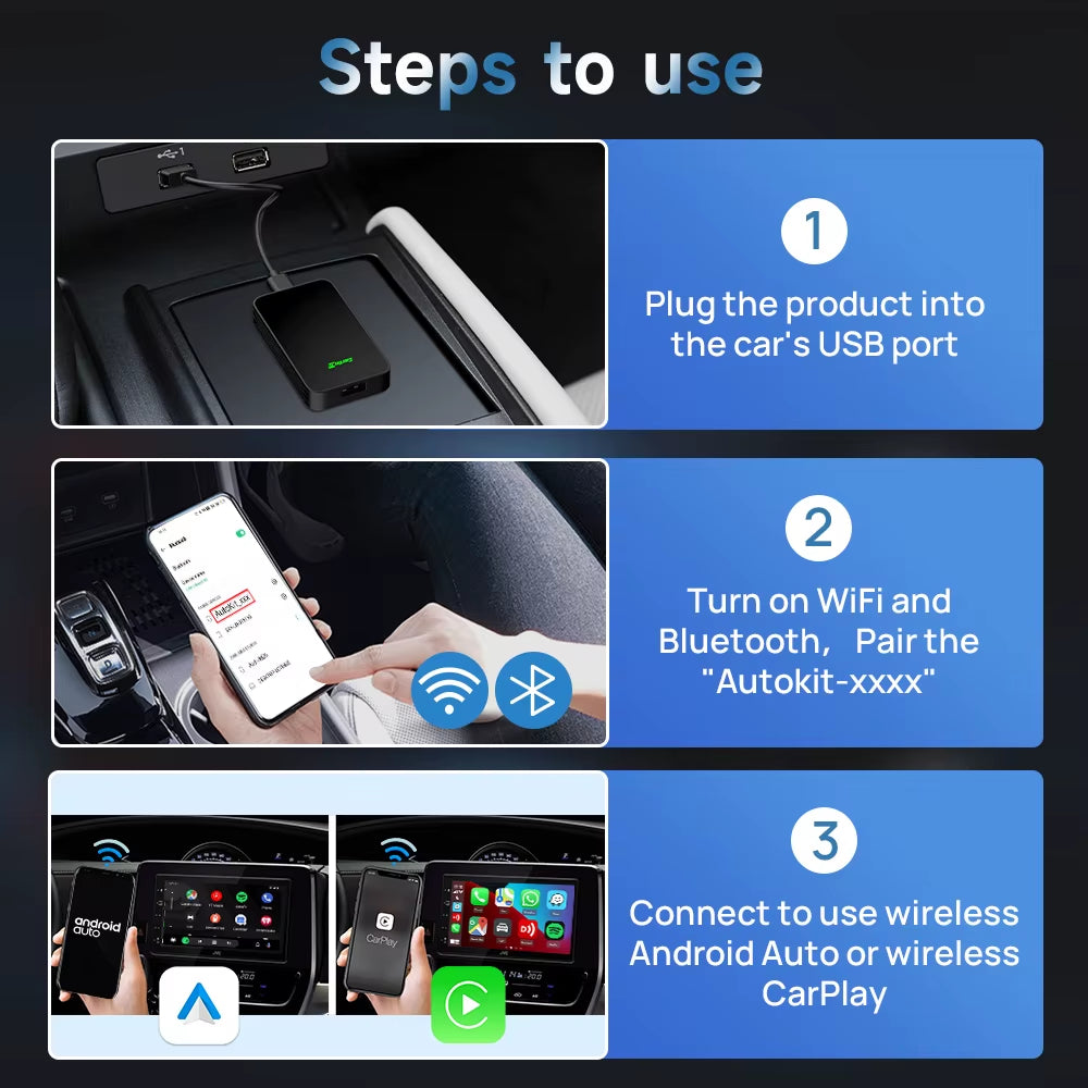 Carlinkit 5.0 2Air Wireless Adapter Wireless Android Auto &Carplay Box Plug and Play Wifi Bluetooth Auto Connection for OEM Cars