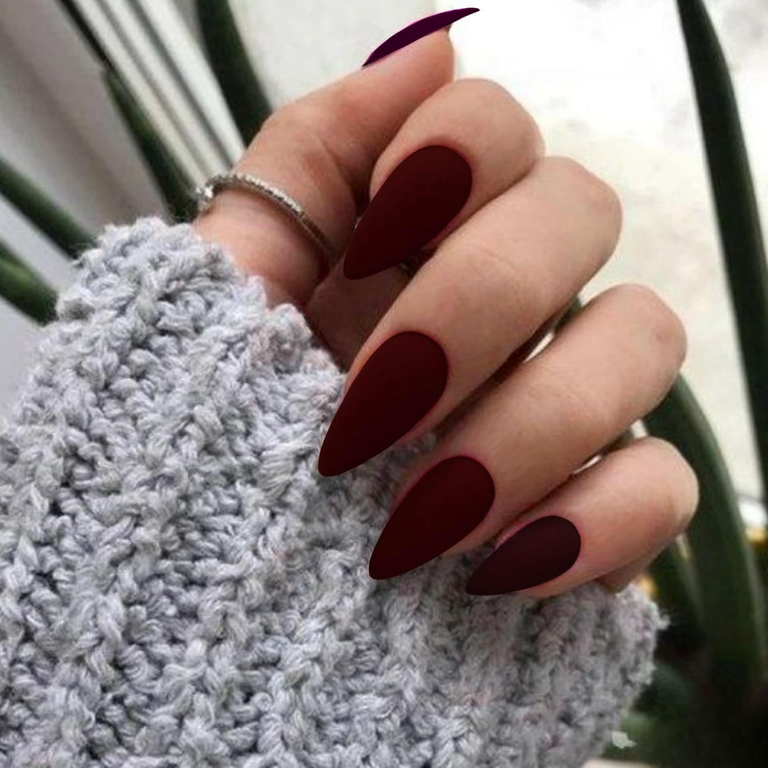 Vibrant Orange Red Almond Press-On Nails - Reusable Medium Length Acrylic Stiletto Nails for Women & Girls