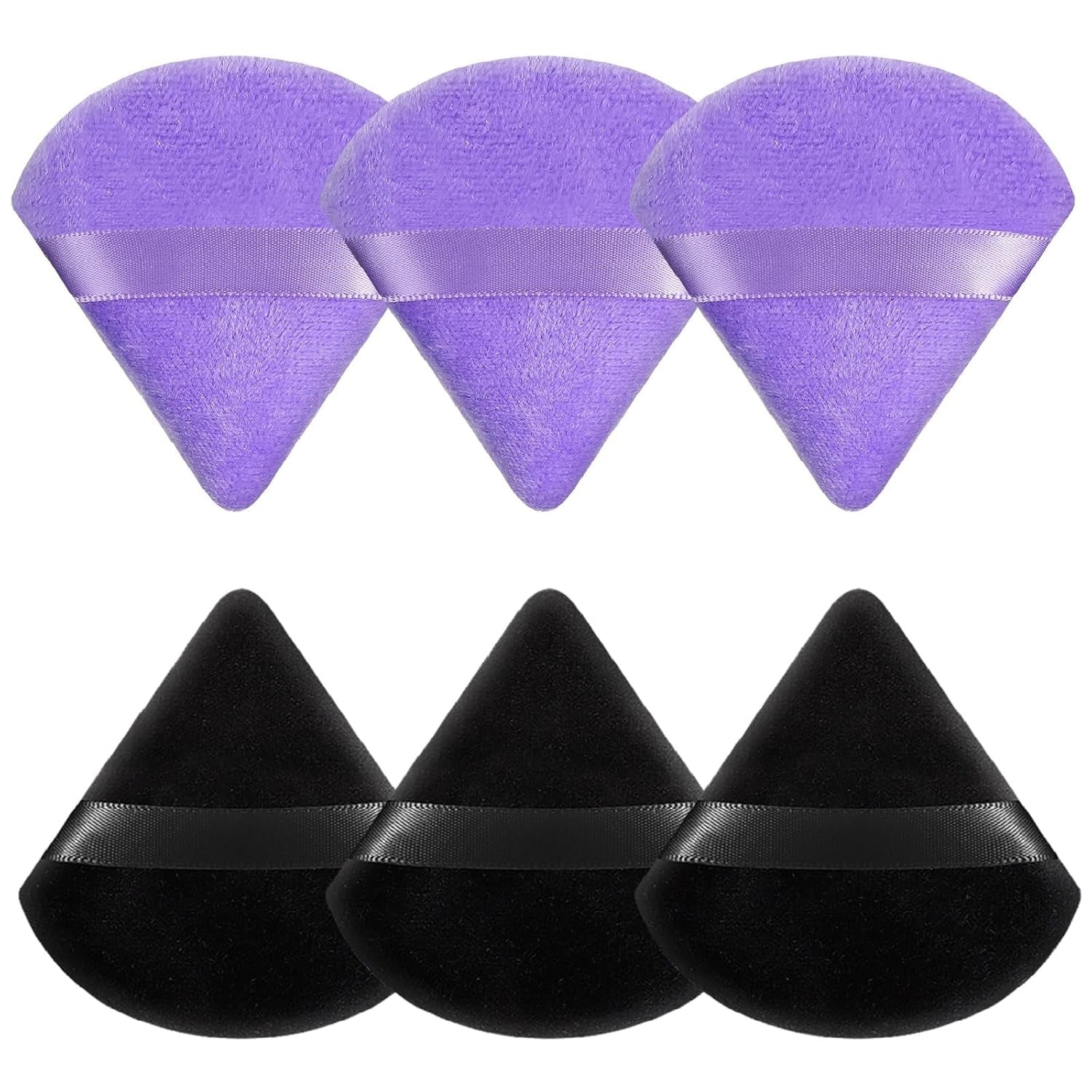Pimoys 6-Pack Velour Makeup Sponges - Soft Triangle Powder Puffs for Flawless Loose Powder Application (Black)