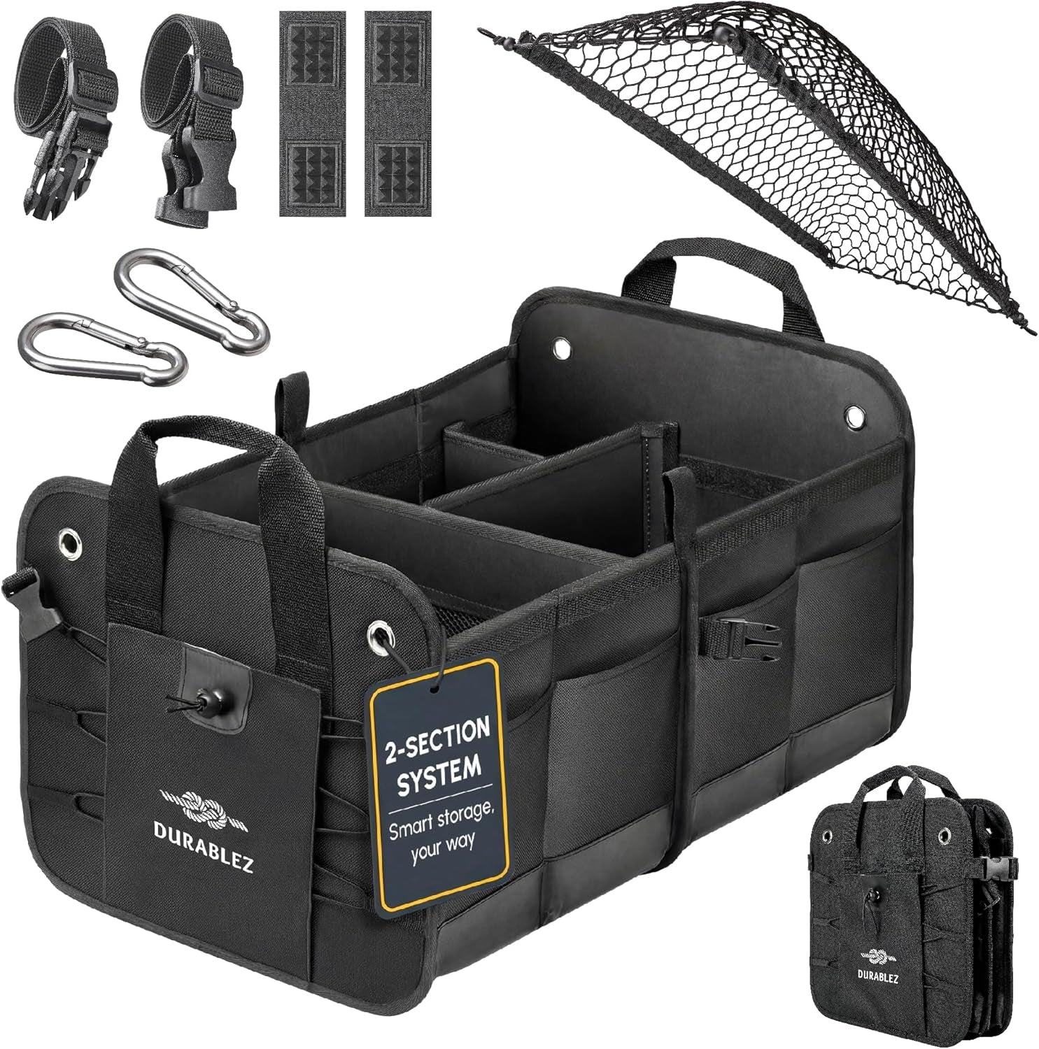 Ultimate XL 3-Section Car Trunk Organizer – Heavy Duty Foldable Cargo Storage Bin with Multi-Compartment Design – Perfect for a Clutter-Free Ride!