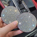 Set of 2 Rhinestone-Embellished Car Cup Holder Coasters for Women - Universal Anti-Slip Automotive Interior Accessories