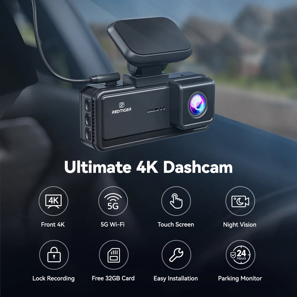 REDTIGER F8 4K+1080P 5.8G Wifi Dash Cam Front and Rear GPS Dash Camera for Cars Front Night Vision Car DVR Car Dash Camera