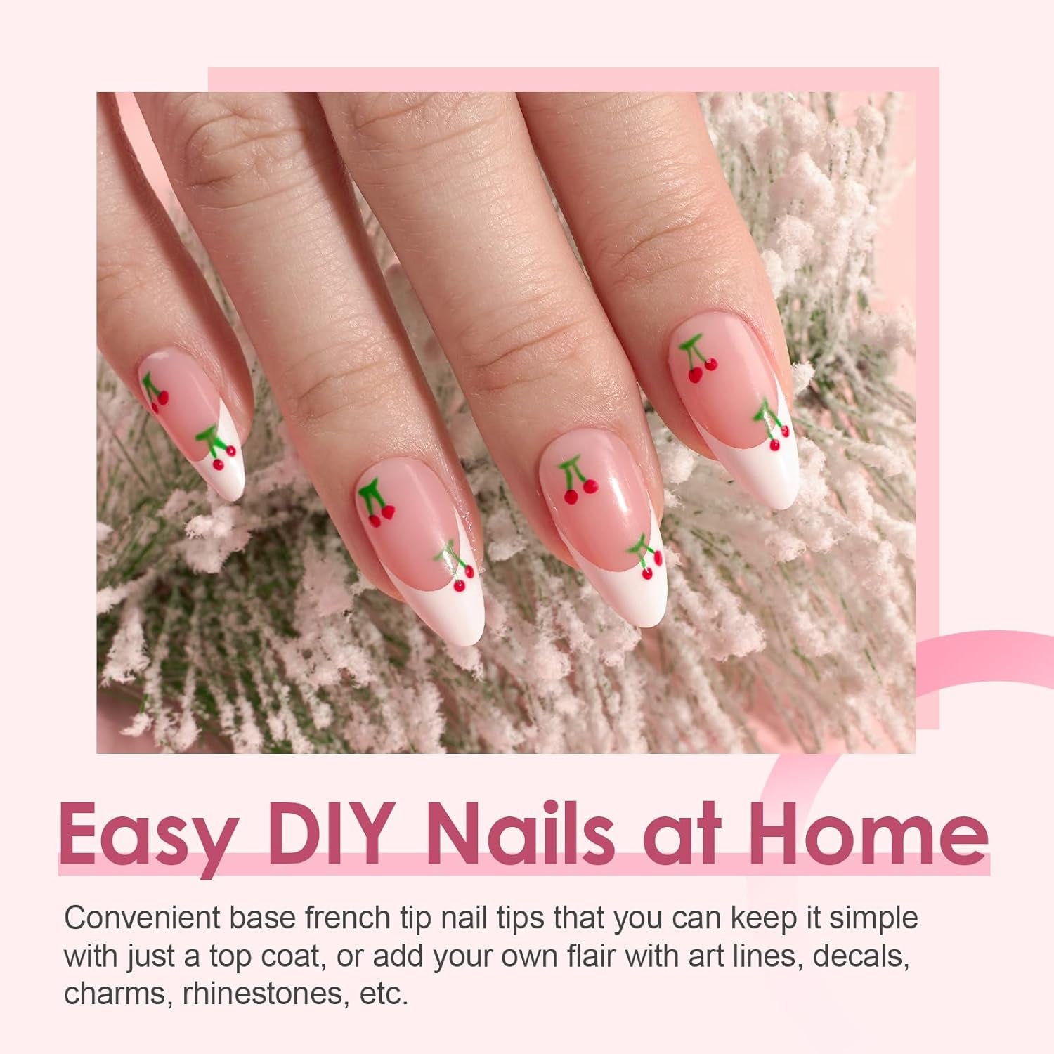 Canvalite 300Pcs French Tip Press on Nails - Pre-Colored Almond Fake Nails with Designs for Quick & Easy DIY Nail Extensions - Perfect Valentines Day Gift in Pink & White