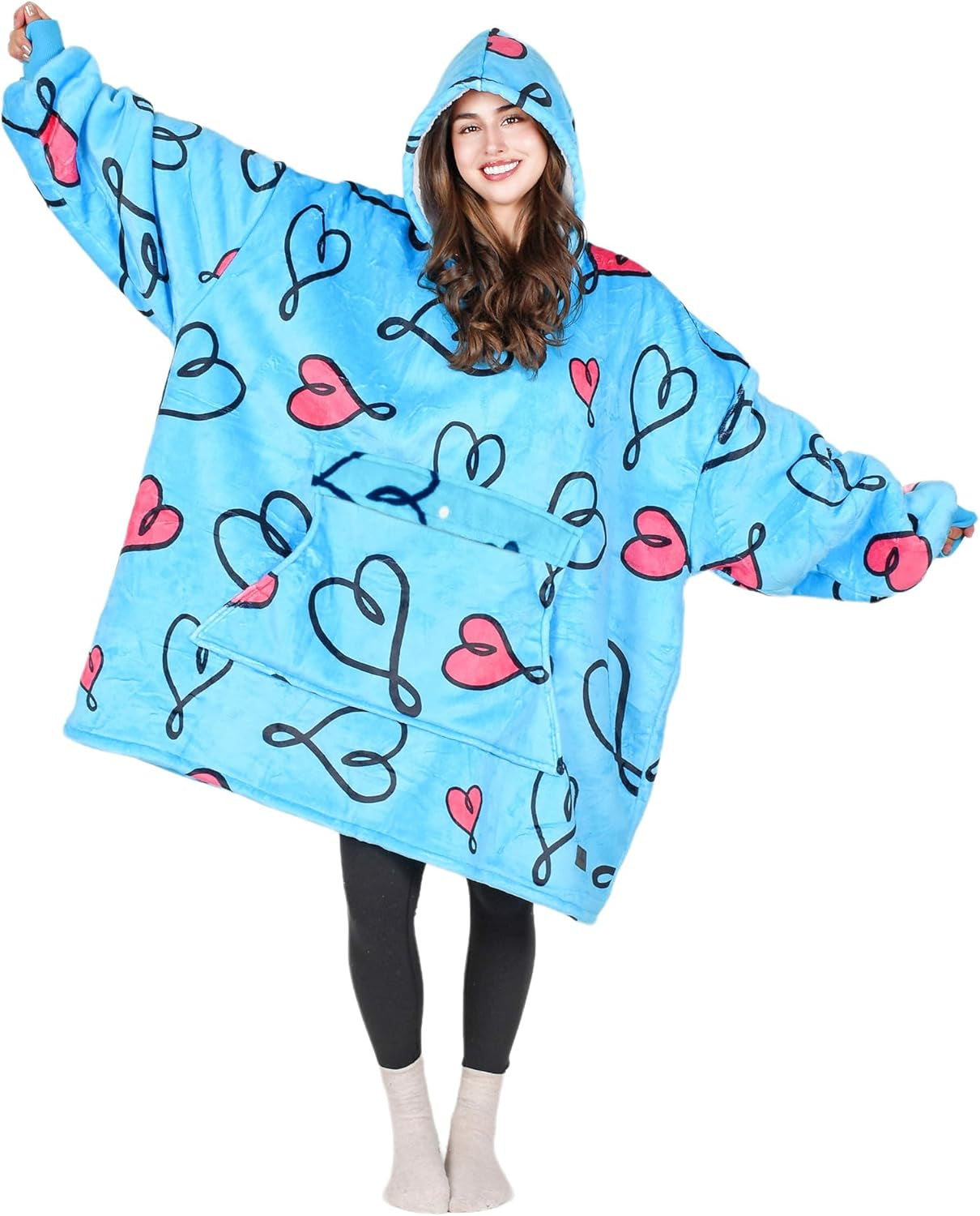 Cozy Up with Tirrinia Extra Long Oversized Sherpa Hoodie Blanket - Perfect Christmas Gift for Men, Women, and Teens in Grey!