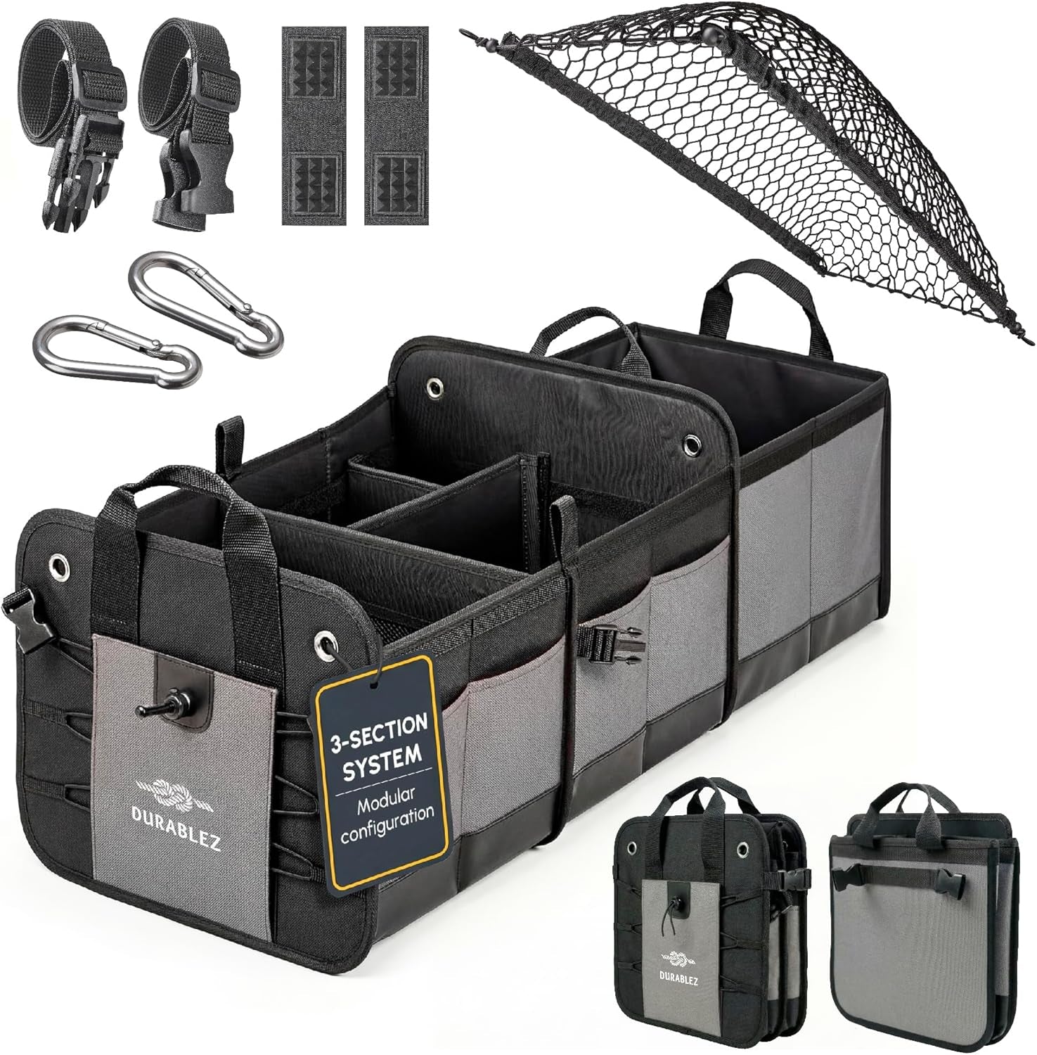 Ultimate XL 3-Section Car Trunk Organizer – Heavy Duty Foldable Cargo Storage Bin with Multi-Compartment Design – Perfect for a Clutter-Free Ride!