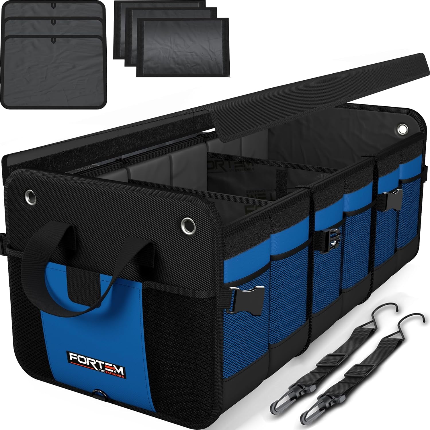 Ultimate FORTEM SUV Trunk Organizer - Collapsible Multi-Compartment Storage Bag with Non-Slip Bottom & Adjustable Straps - Perfect Car Accessory for Men & Women (65L)