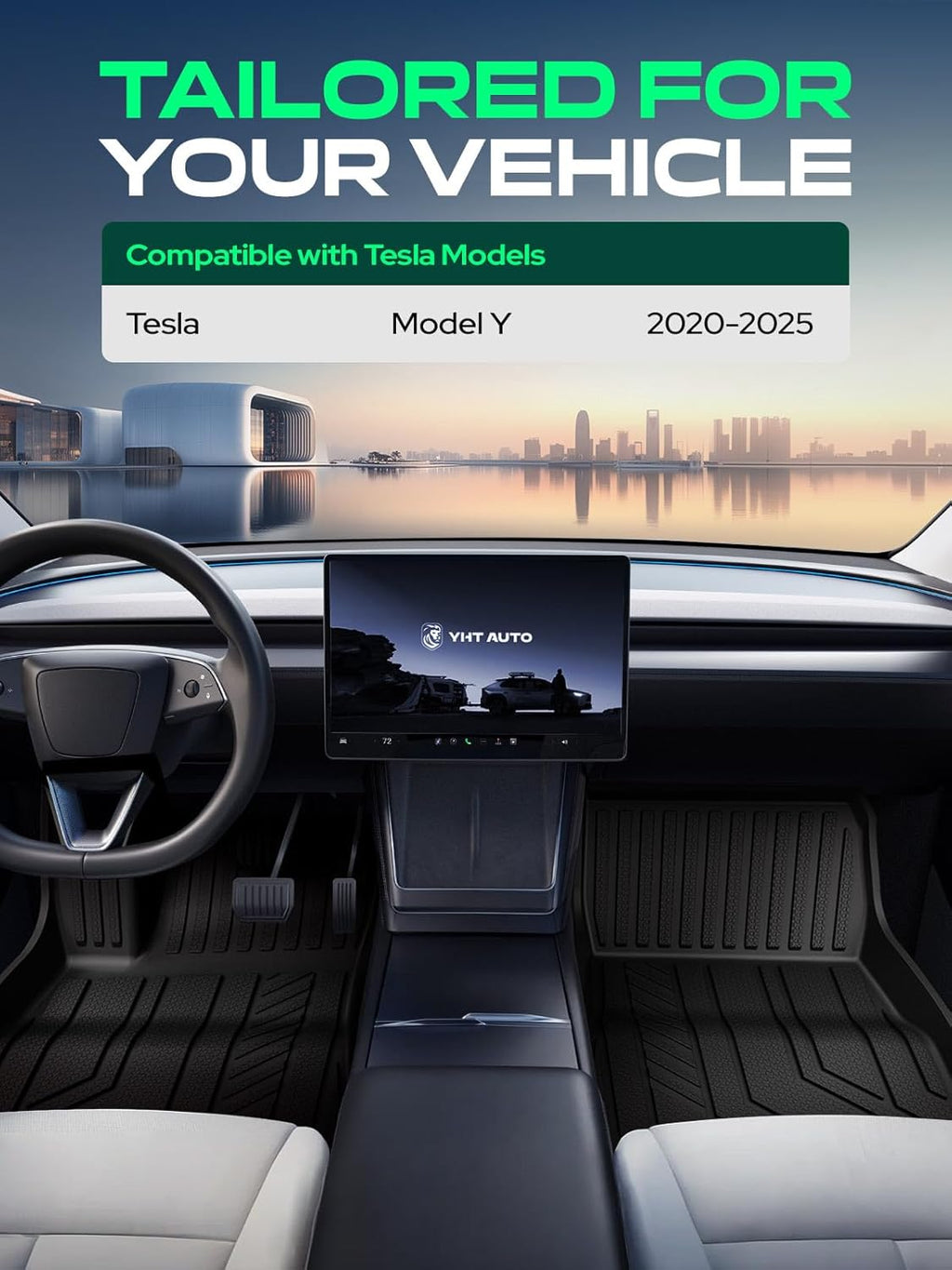YHTAUTO All-Weather Floor Mats & Cargo Liners for Tesla Model Y (2020-2025) - Set of 6, Black - Perfect Fit for 5-Seat Models (Excludes Juniper)