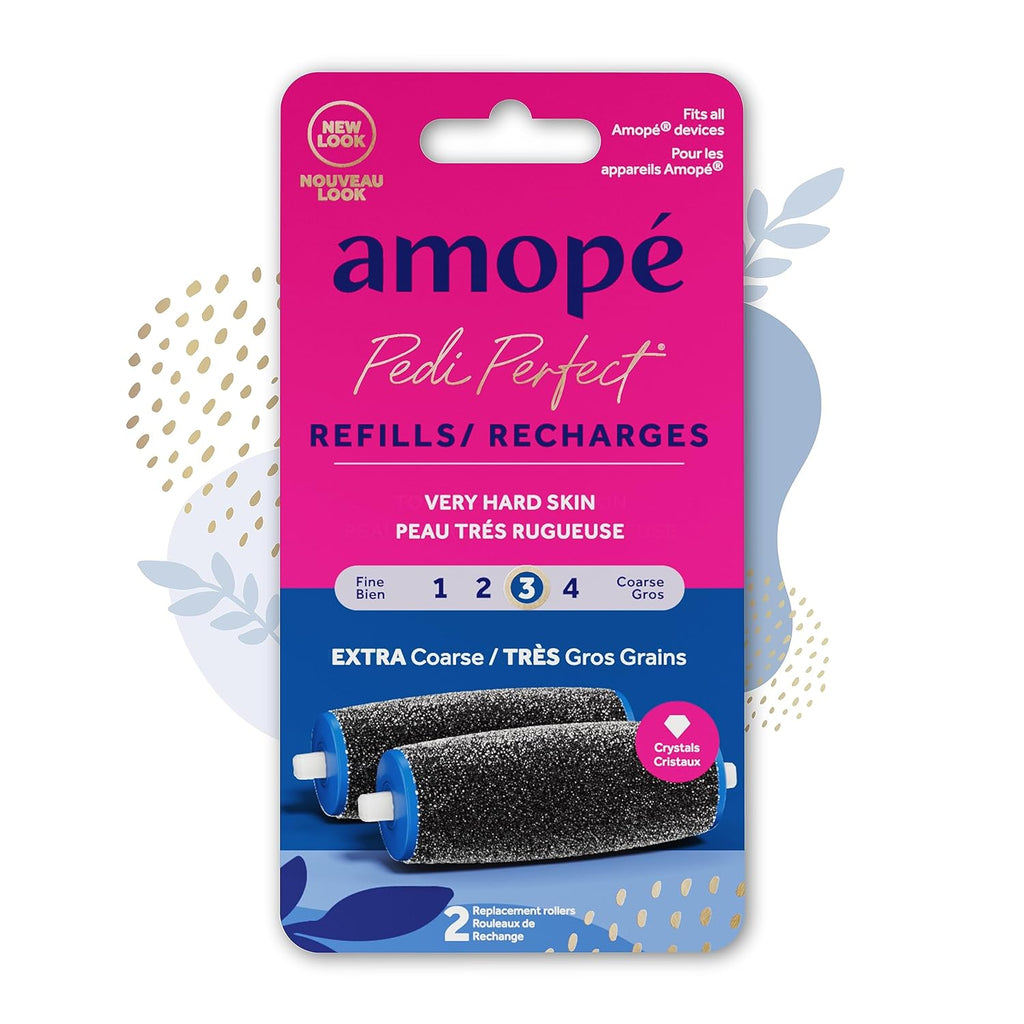 Amopé Pedi Perfect Electric Callus Remover Roller Head Refills with Diamond Crystals - Extra Coarse for Tough Skin (2 Count)