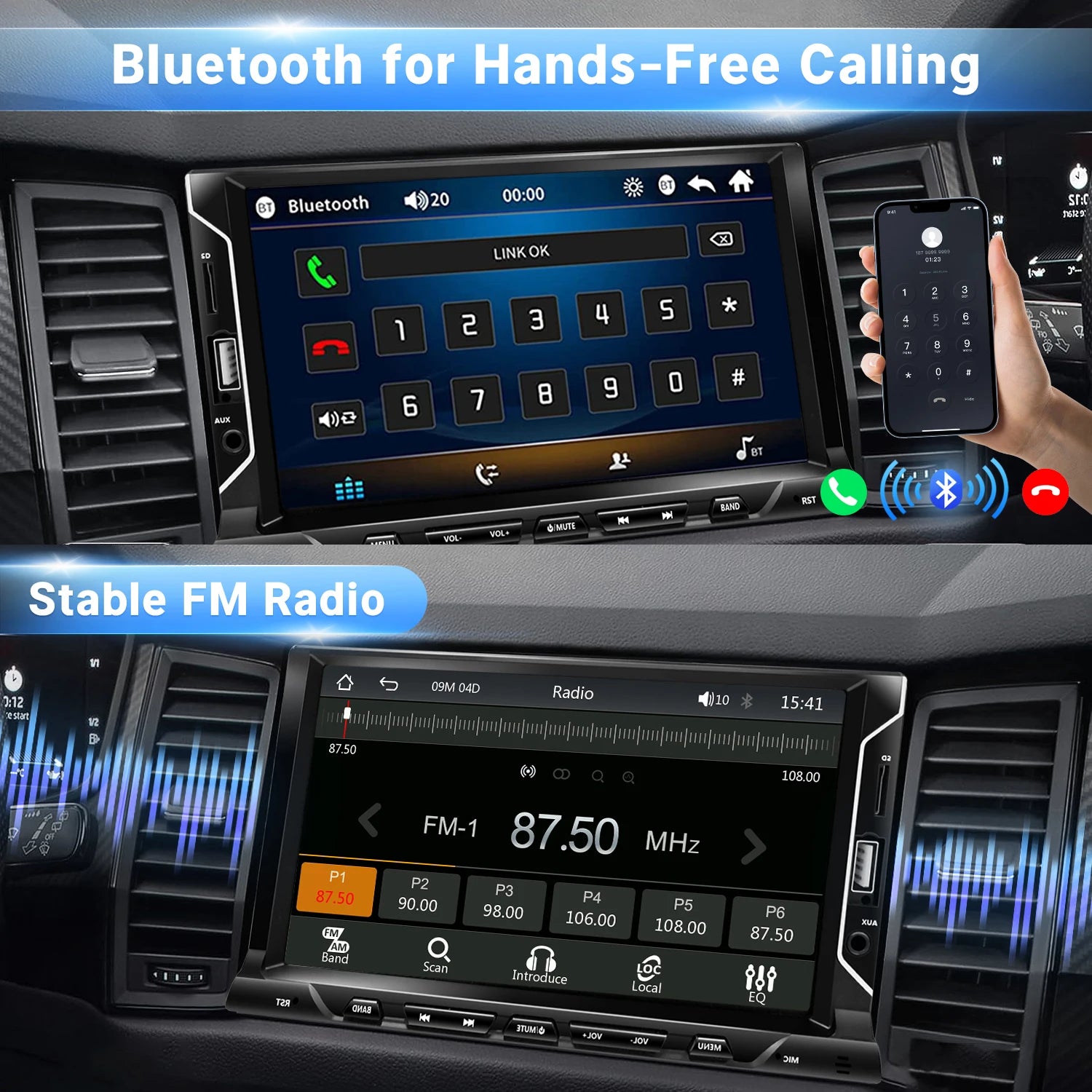 7 Inch HD Touch Screen Car Radio 2 Din Carplay Android Auto Car Stereo with Backup Camera Bluetooth Mirror Link FM AUX Input