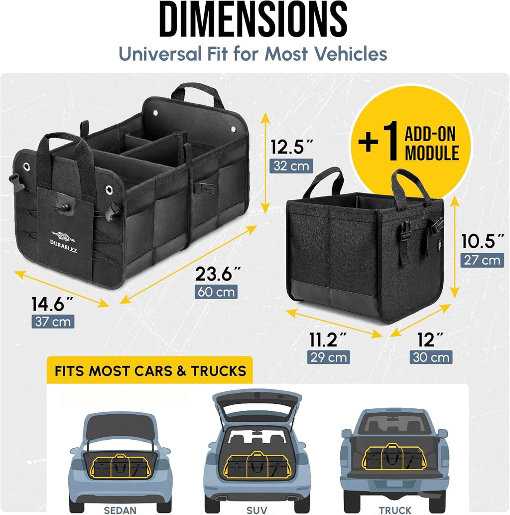 Ultimate XL 3-Section Car Trunk Organizer – Heavy Duty Foldable Cargo Storage Bin with Multi-Compartment Design – Perfect for a Clutter-Free Ride!