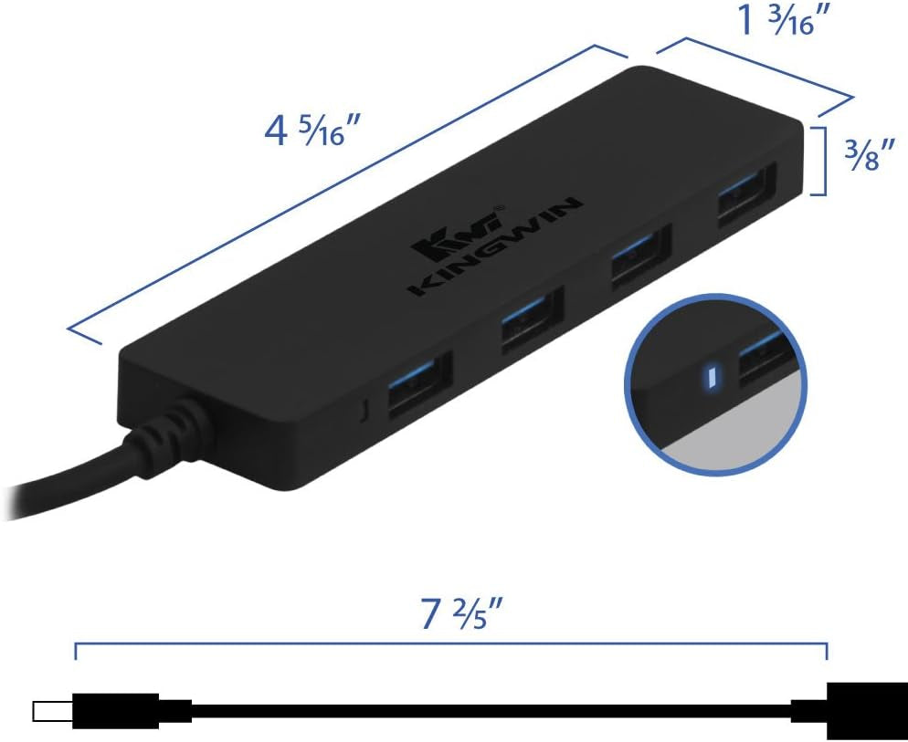 Ultra Slim Kingwin 4-Port USB 3.0 Hub - Perfect for Mac, Chromebook, Surface Pro, and More!