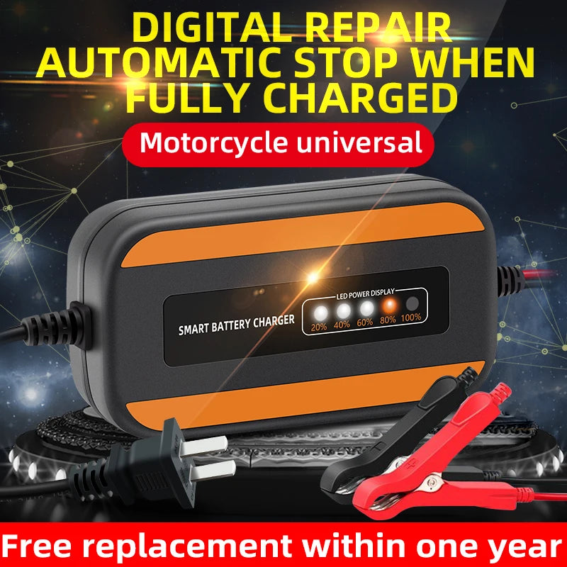 EAFC 12V 3 Afully Automatic Car Battery Charger LCD Display Charger Battery Maintainer Wet Dry Lead Acid Motorcycle Charger