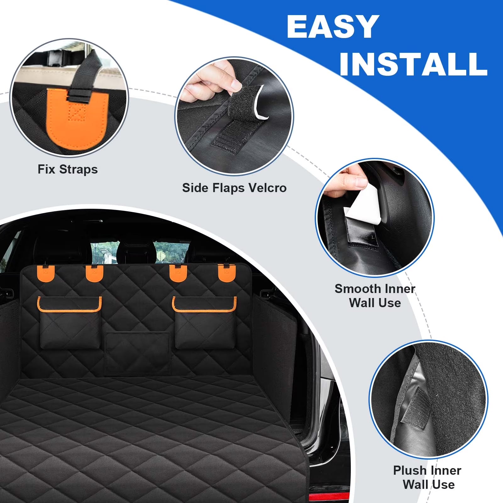 SUV Cargo Liner for Dogs, Non-Slip Water Resistant Pet Trunk Mat with Side Flaps Protector, Dog Backseat Cover for SUV Van (45" W X 76" L)
