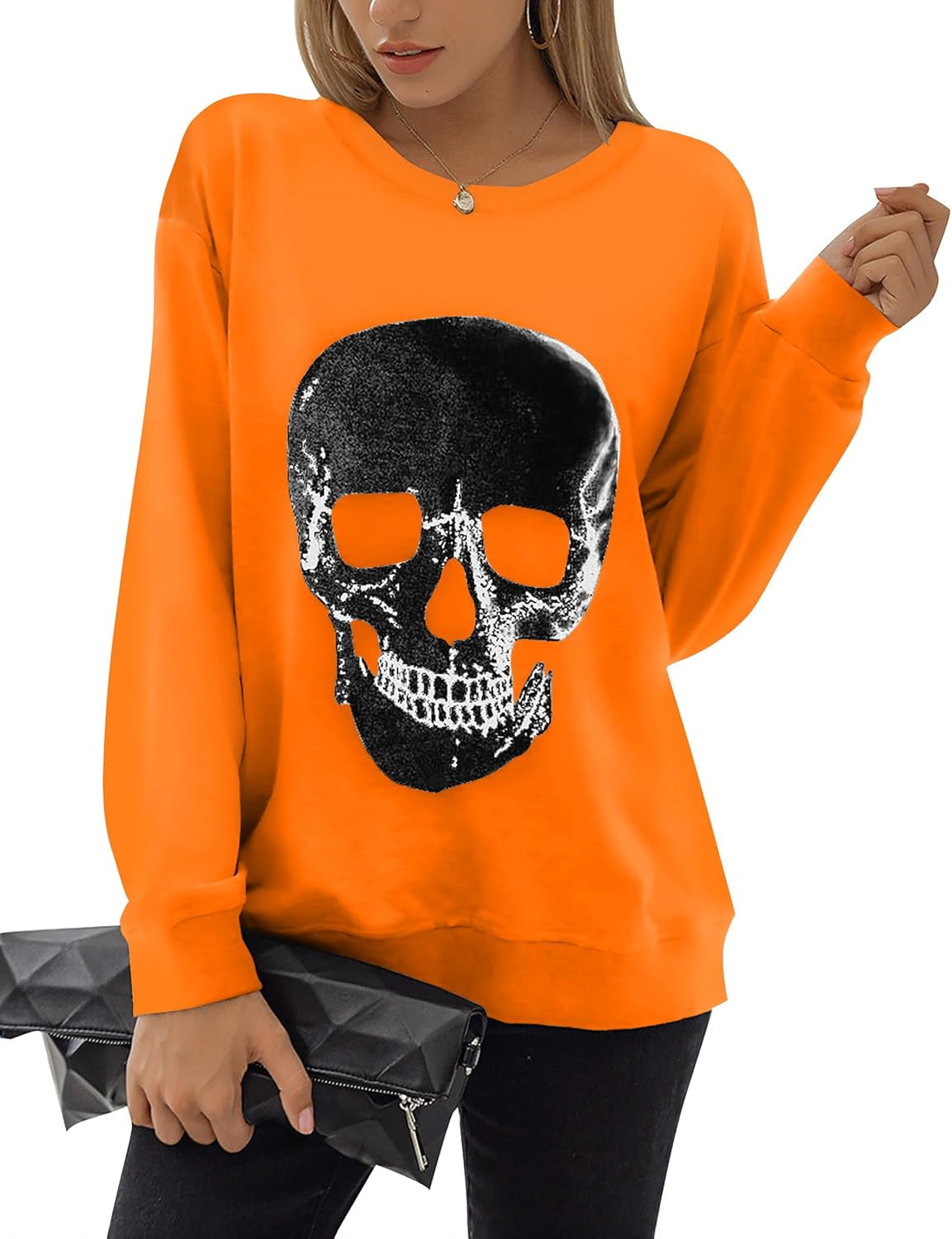 Blooming Jelly Women'S Halloween Sweatshirts Skull Graphic T Shirts Long Sleeve Pullover Tops Gothic Fall Clothes 2025
