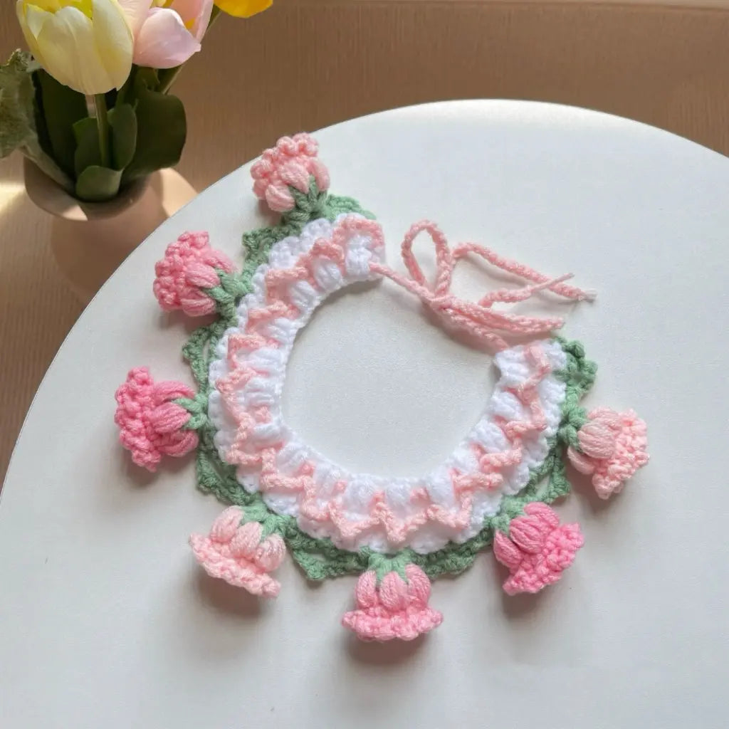 Elegant Tulip Crochet Pet Necklace/Collar for Dogs and Cats