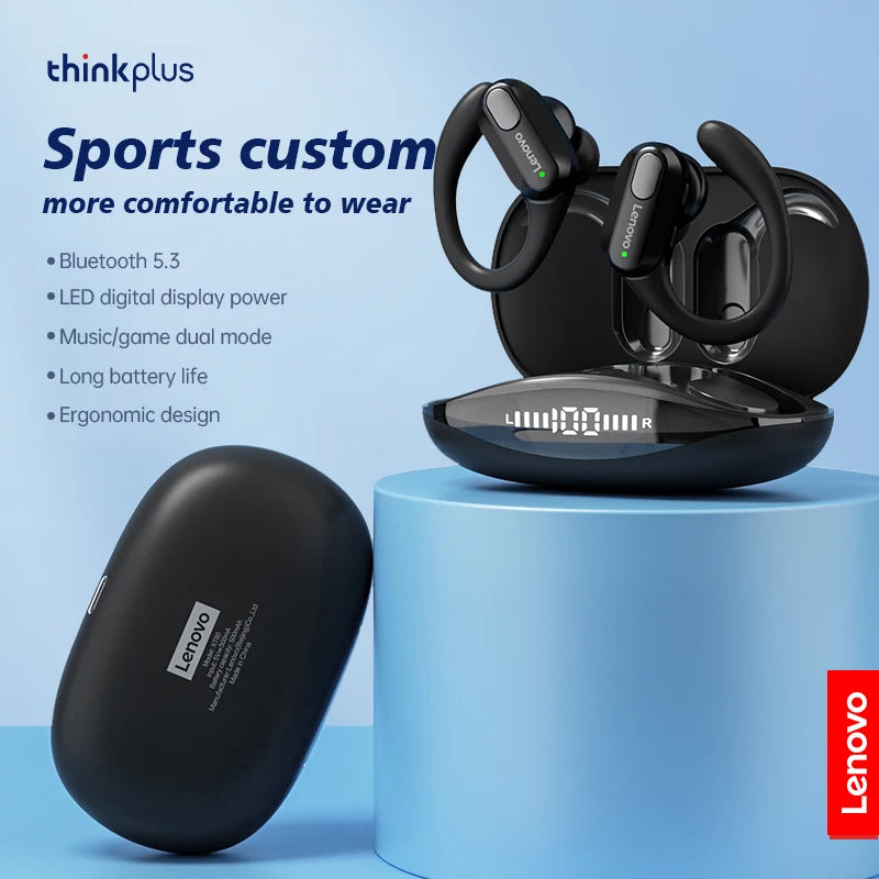 Original Lenovo XT80 Earhooks Sports Bluetooth Wireless Headsets with Mic,Led Power Display,Enc,Hifi Stereo Sound Gaming Headset