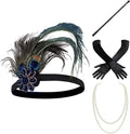 BABEYOND 1920S Flapper Accessories Gatsby Costume Accessories Set 20S Flapper Headband Pearl Necklace Gloves Plastic Holder