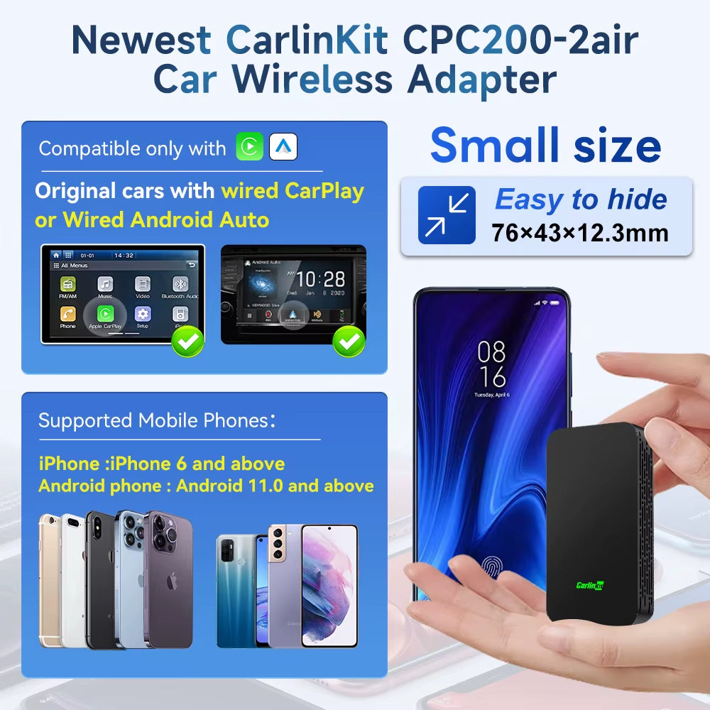 Carlinkit 5.0 2Air Wireless Adapter Wireless Android Auto &Carplay Box Plug and Play Wifi Bluetooth Auto Connection for OEM Cars