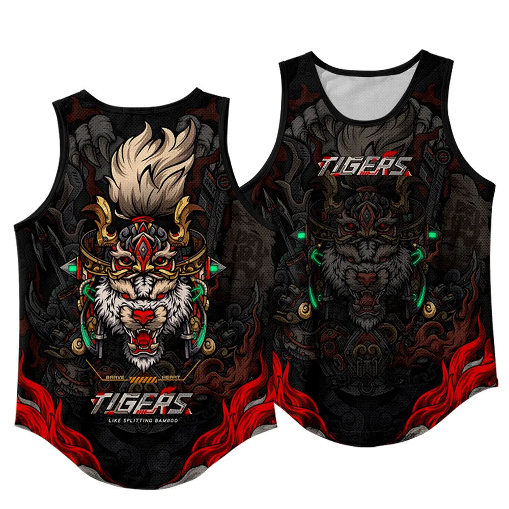Men'S Fashion Sleeveless Black Tiger Print Tank Top Vest Fitness Bodybuilding Muscle Undershirt Gym Sportwear