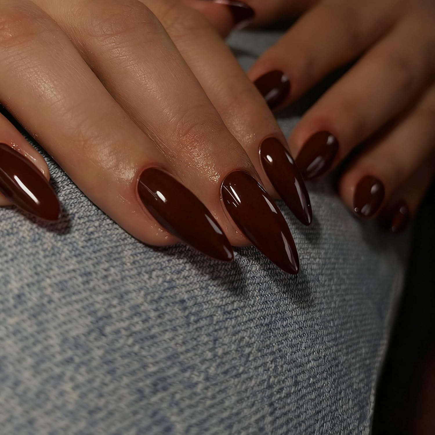 Vibrant Orange Red Almond Press-On Nails - Reusable Medium Length Acrylic Stiletto Nails for Women & Girls
