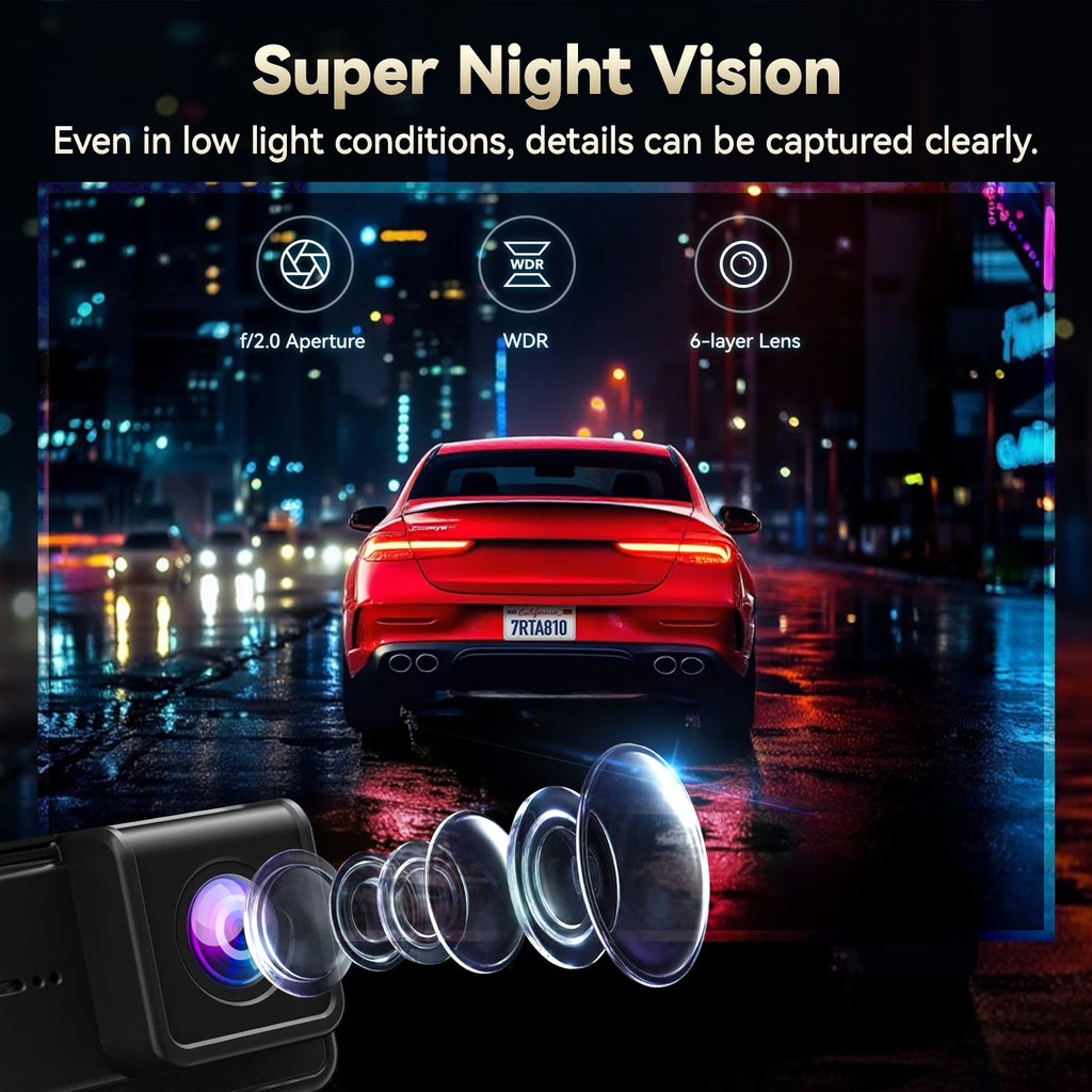 REDTIGER A8 Dash Cam Front and Rear, 4K Car Dash Camera with AI Driver Assistance, Built-In GPS, 3.18" IPS Touch Screen, Night Vision, 24H Parking Monitor, G-Sensor, Includes 64GB Card