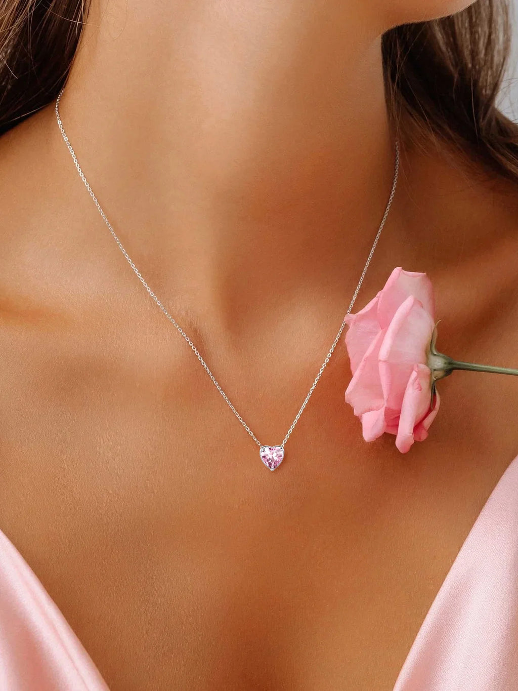 Suplight Silver Necklace for Women 925 Sterling Silver Birthstone Love Heart Necklace
