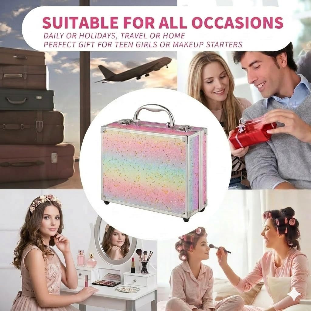 Hot Sugar Makeup Kit for Teenager Girls - Full Starter Cosmetics Set with Eye Shadow Lip Balm Blush Lip Gloss Brush Lip Pencil Eye Pencil and Mirror (Rainbow)