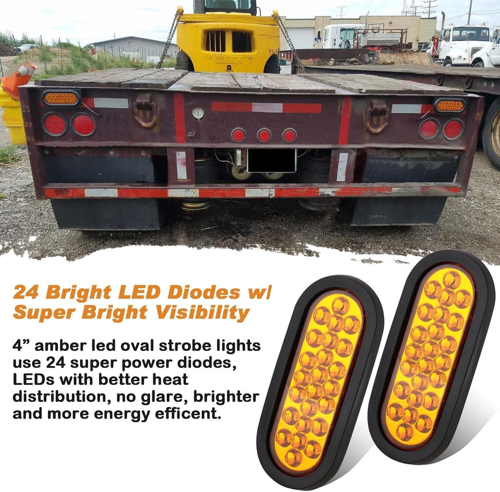 4-Pack 6-Inch Oval Amber LED Strobe Lights with 24 Recessed Mounts