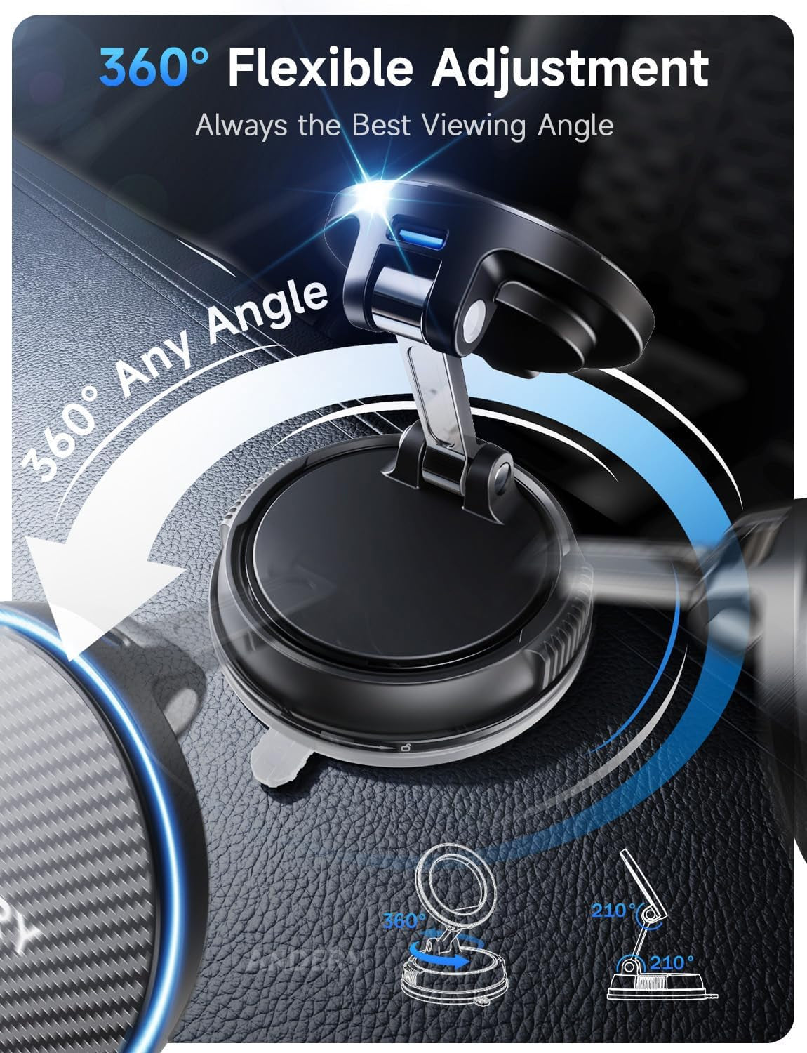 ANDERY Only for Iphone Magsafe Car Mount Charger [15W Fast Wireless Charge, 78+LBS Strong Suction & 2400Gf Magnetic] 360° Adjustable Car Phone Holder, Phone Holders for Your Car Dash Accents Accessory